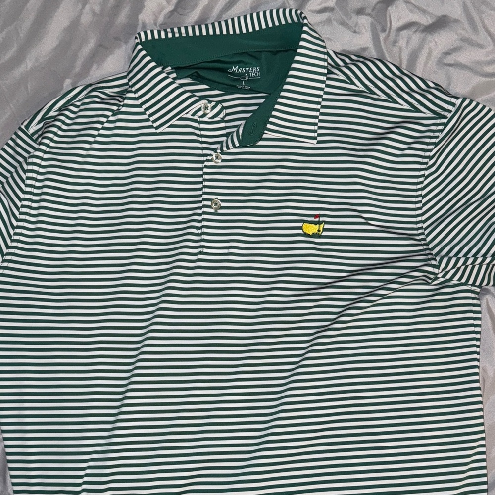 Masters Dark Green and White Striped Polo Shirt